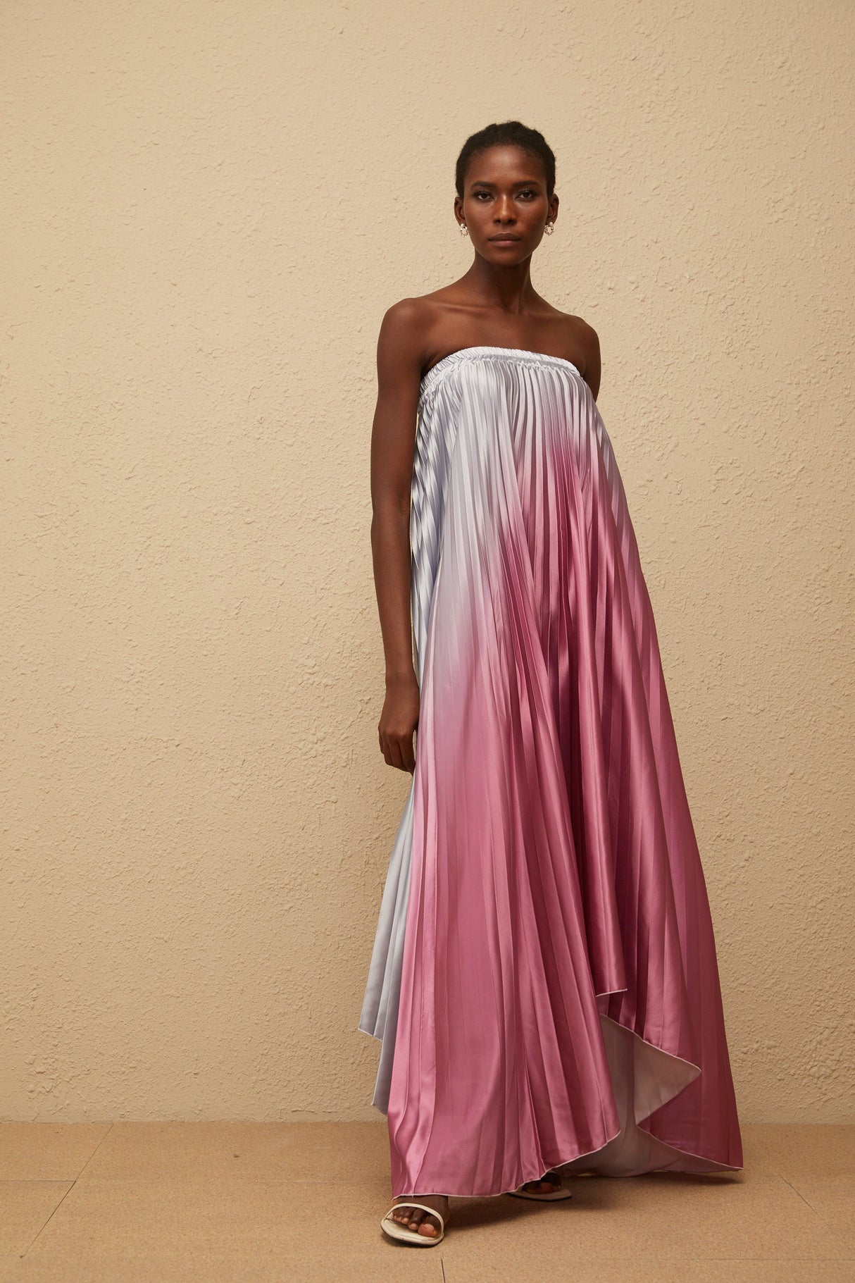 Aurohaya Irini Pink Gradient Pleated Maxi Dress