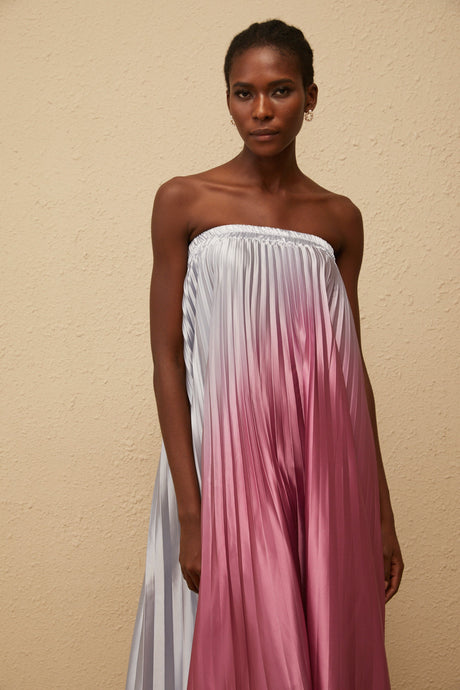 Aurohaya Irini Pink Gradient Pleated Maxi Dress