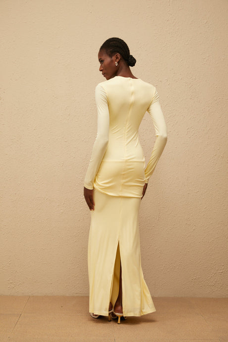 Aurohaya Nolwenn Yellow Gathered Maxi Dress
