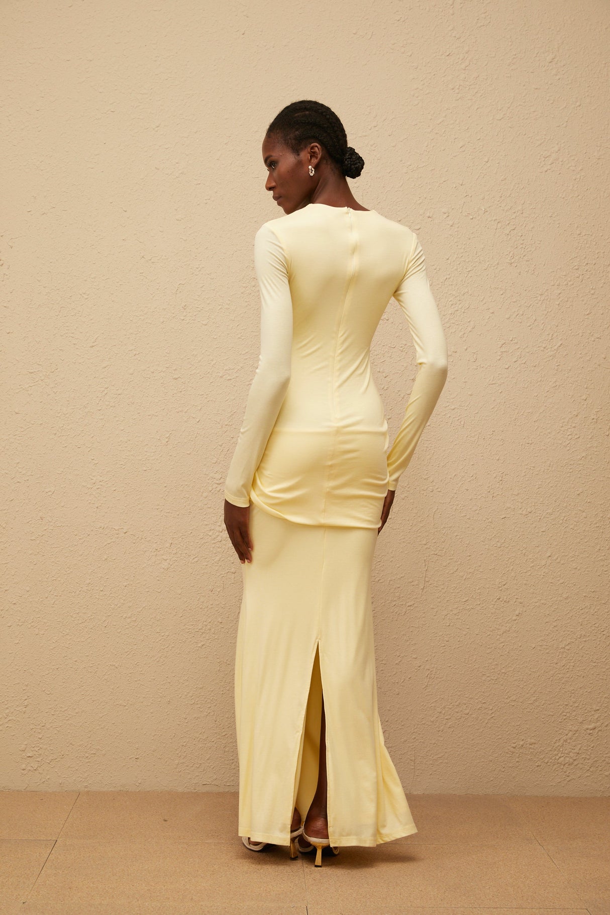 Aurohaya Nolwenn Yellow Gathered Maxi Dress