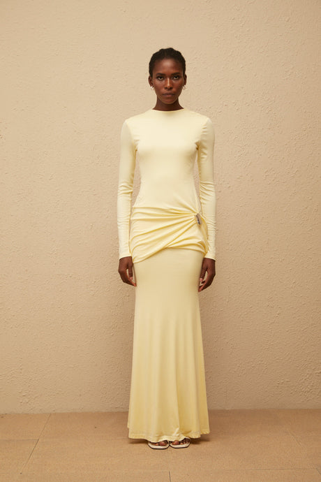 Aurohaya Nolwenn Yellow Gathered Maxi Dress