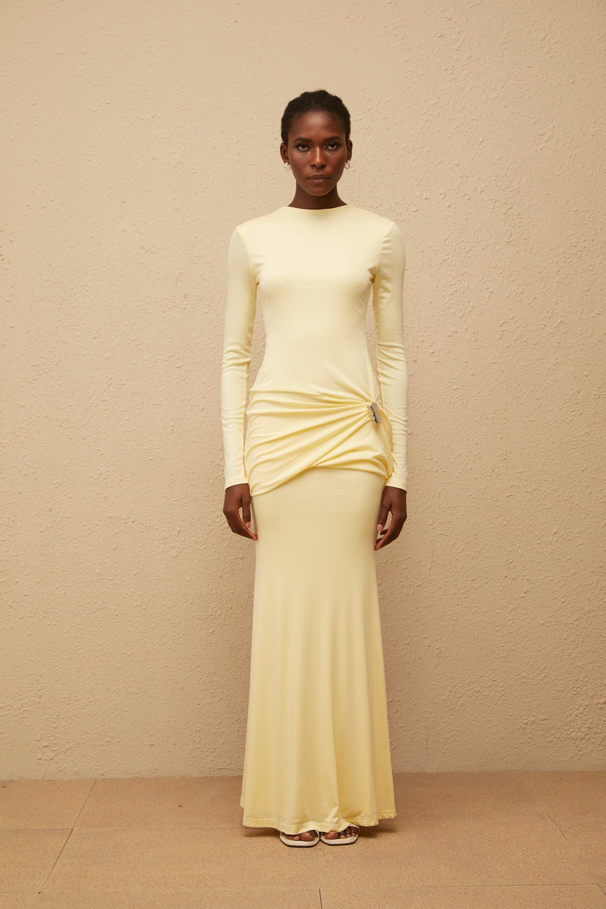Aurohaya Nolwenn Yellow Gathered Maxi Dress