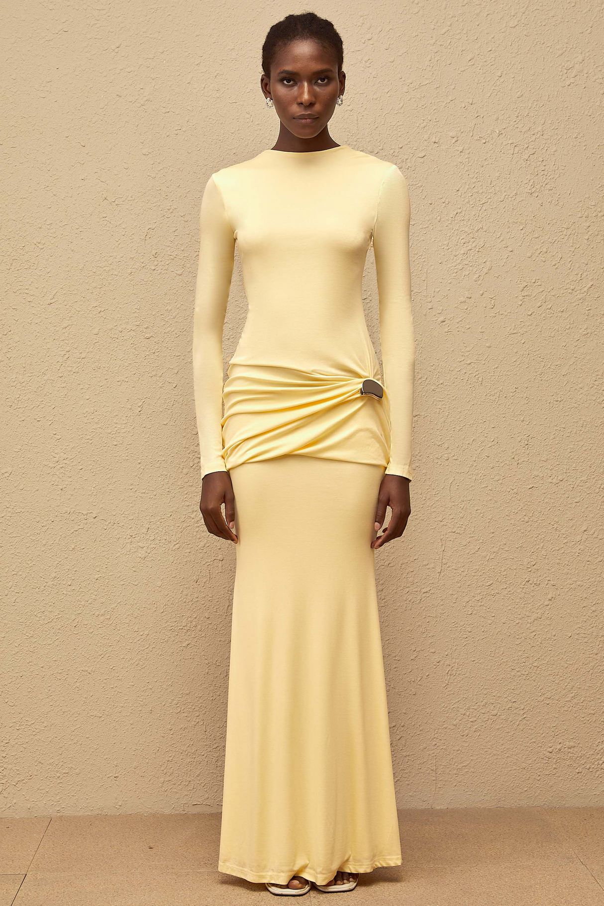 Aurohaya Nolwenn Yellow Gathered Maxi Dress