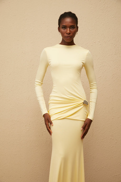 Aurohaya Nolwenn Yellow Gathered Maxi Dress