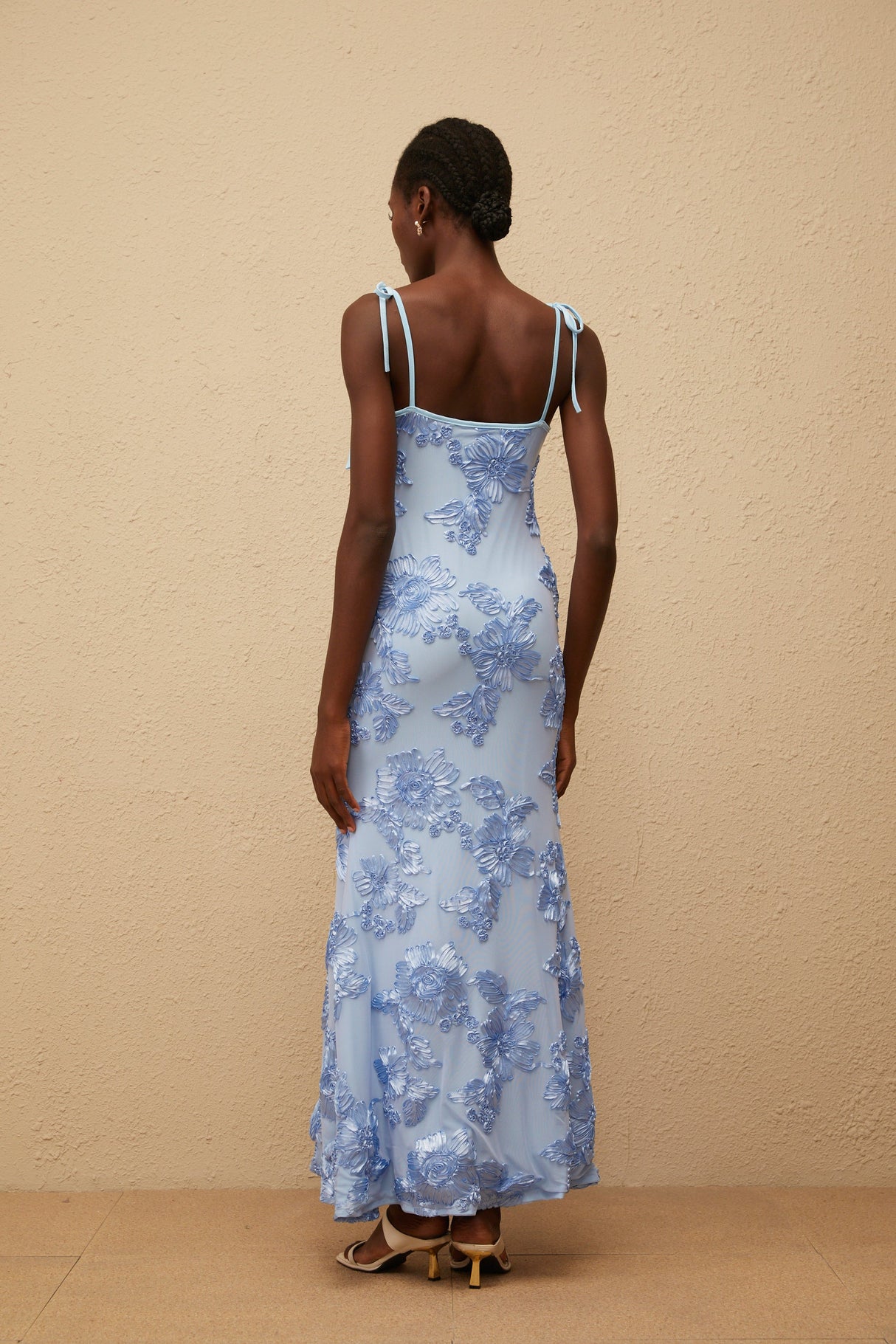 Aurohaya Énigme Blue Jacquard Floral Maxi Dress