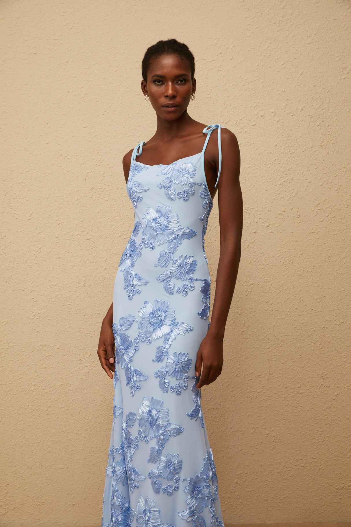 Aurohaya Énigme Blue Jacquard Floral Maxi Dress