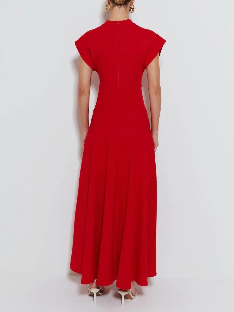 Aurohaya Modern Crew Neck Slit Wide Cuffs Maxi Dress