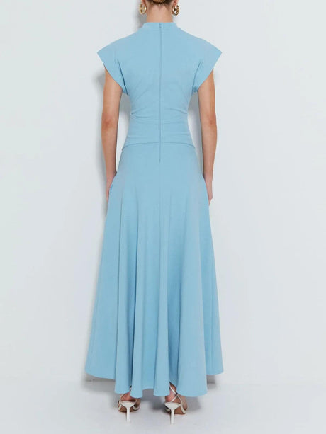 Aurohaya Modern Crew Neck Slit Wide Cuffs Maxi Dress