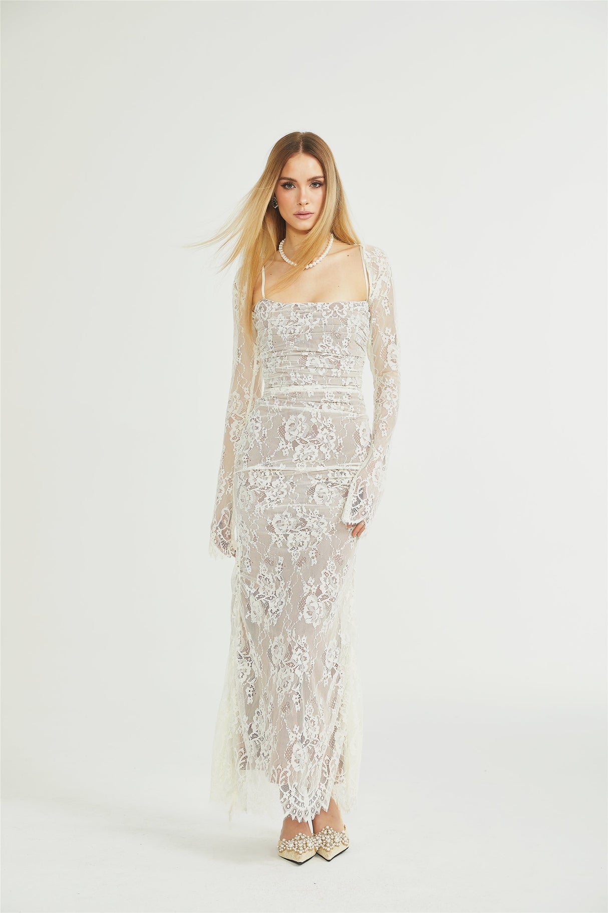 Symphonie Lace Square Neck Bodycon Maxi Dress