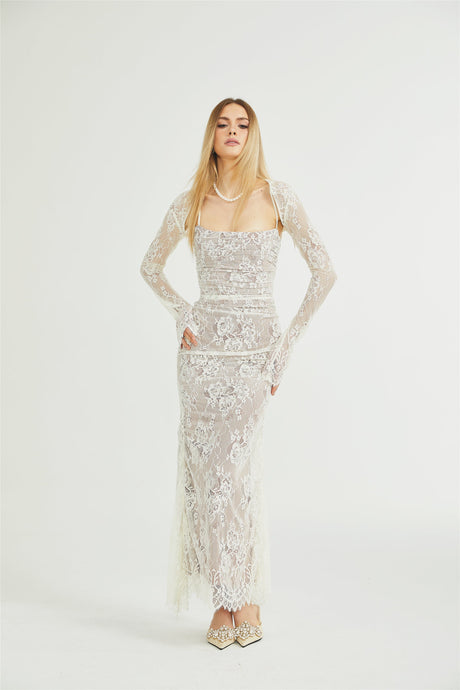 Symphonie Lace Square Neck Bodycon Maxi Dress