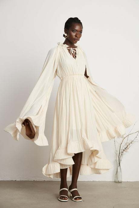 Aurohaya Ophélie cape-design midi dress