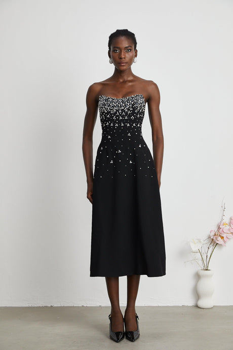 Aurohaya Melisande black embellished midi dress