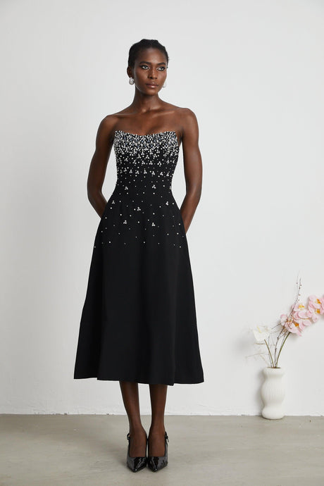 Aurohaya Melisande black embellished midi dress