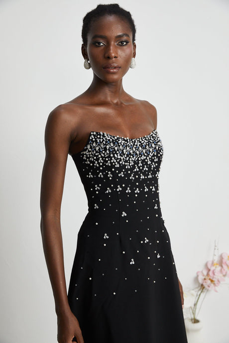 Aurohaya Melisande black embellished midi dress