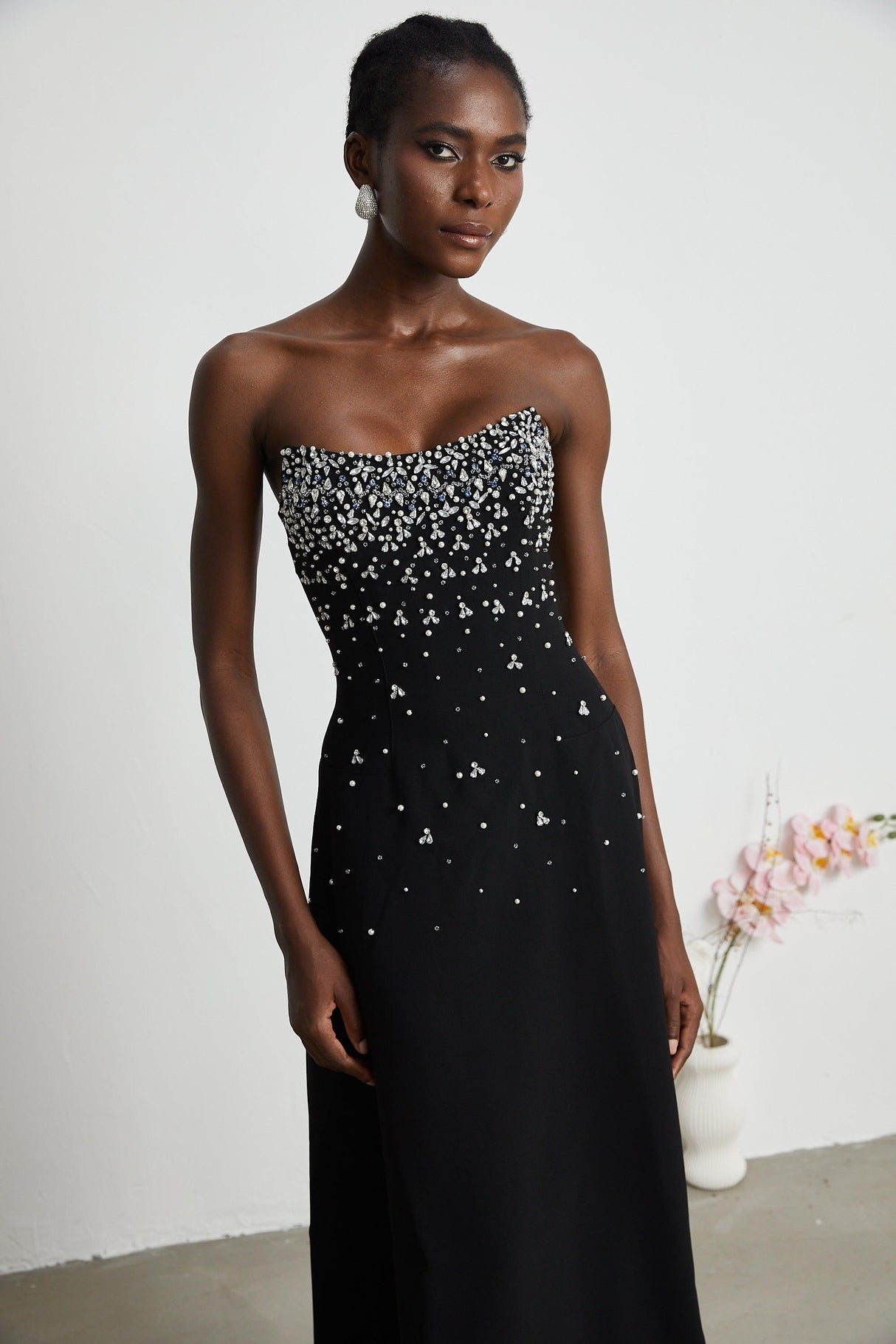 Aurohaya Melisande black embellished midi dress