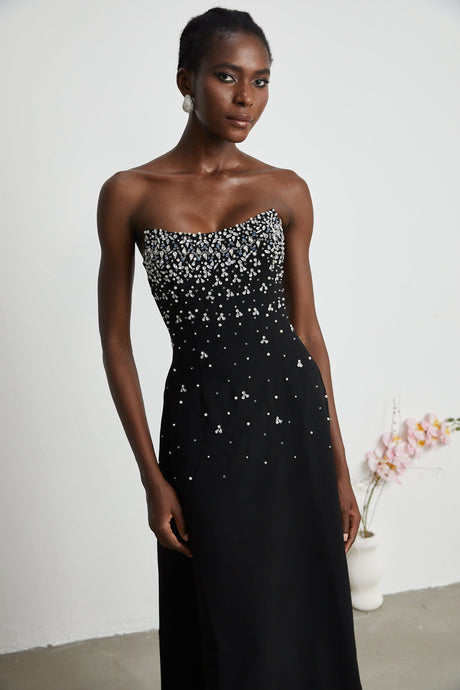 Aurohaya Melisande black embellished midi dress