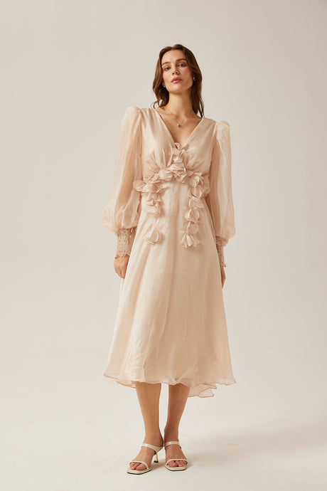Aurohaya Lucie faux-floral embellished midi dress