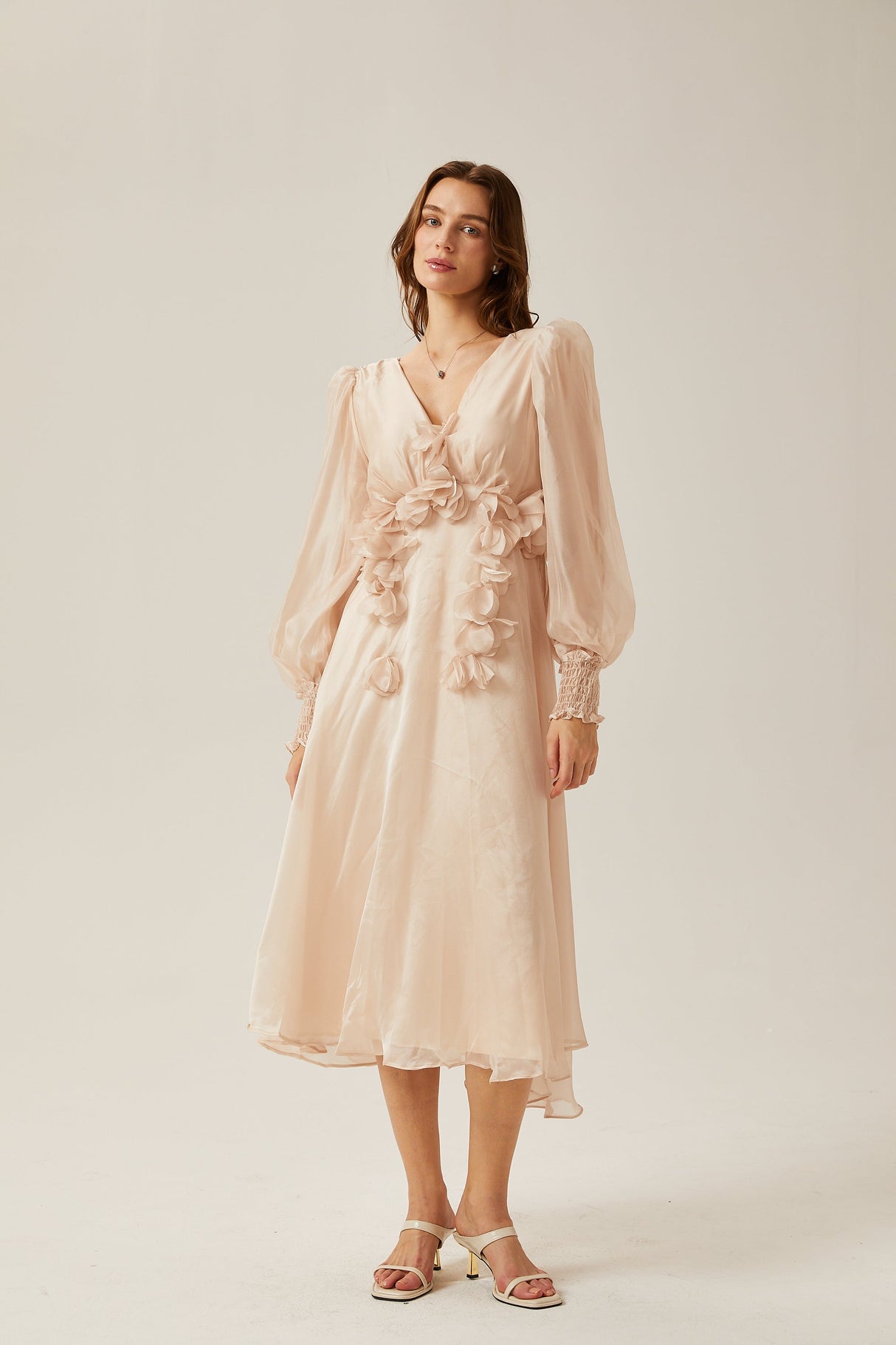 Aurohaya Lucie faux-floral embellished midi dress