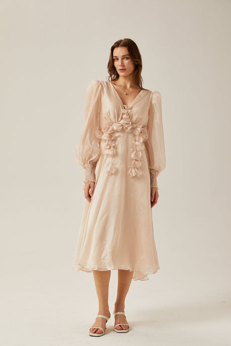 Aurohaya Lucie faux-floral embellished midi dress