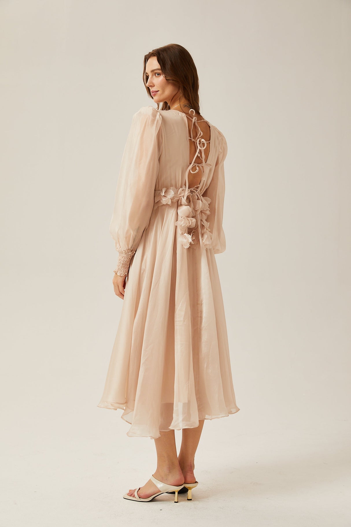 Aurohaya Lucie faux-floral embellished midi dress