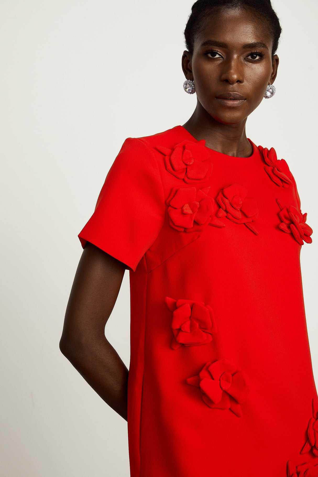 Aurohaya Calista red floral-detail short-sleeve mini dress