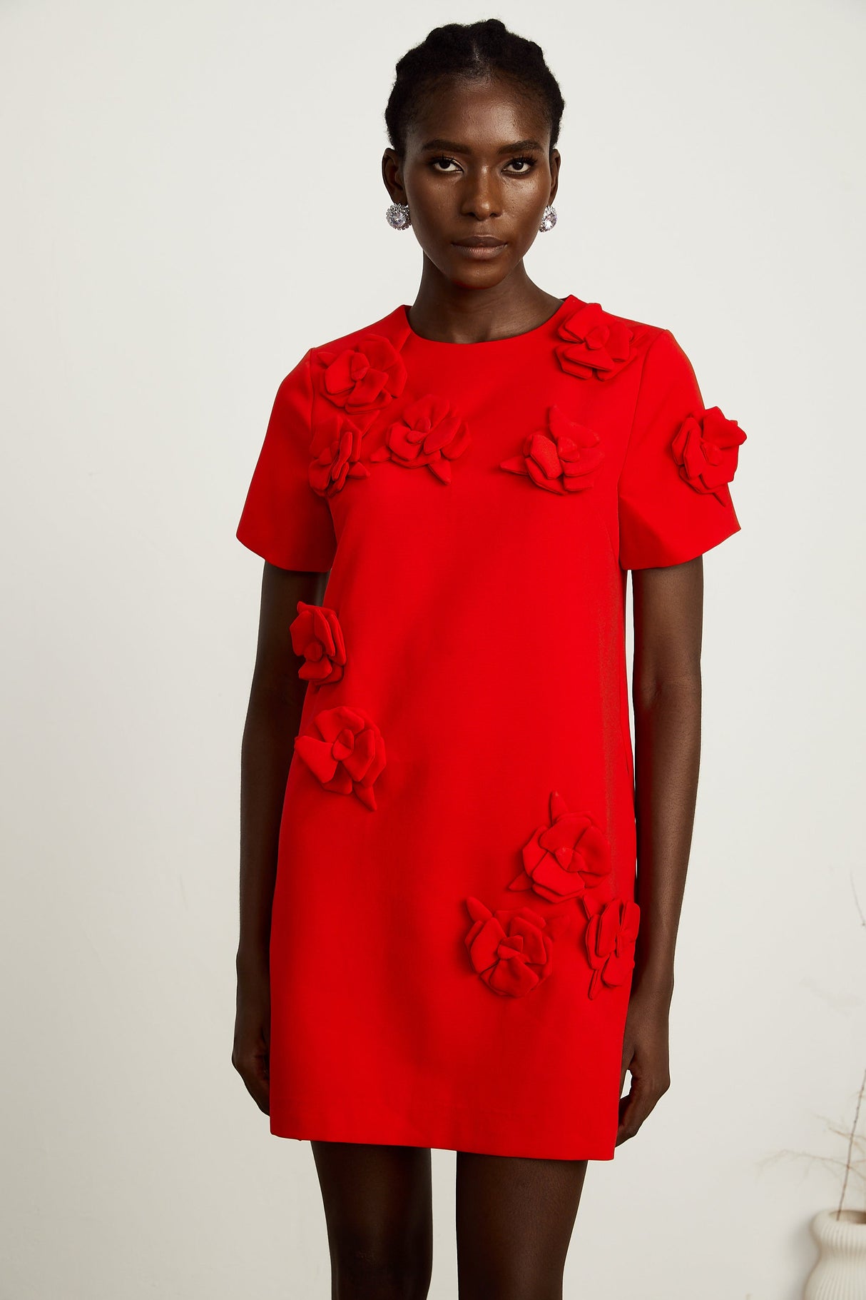 Aurohaya Calista red floral-detail short-sleeve mini dress