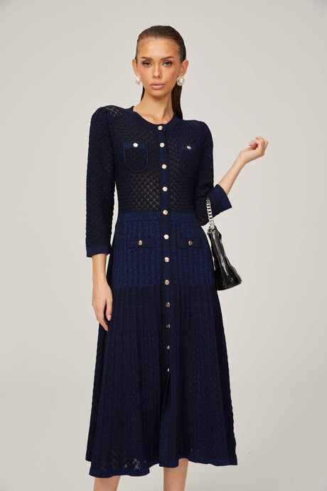 Aurohaya Élodie knitted long-sleeve midi dress in Blue