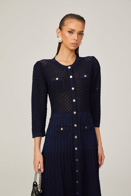 Aurohaya Élodie knitted long-sleeve midi dress in Blue