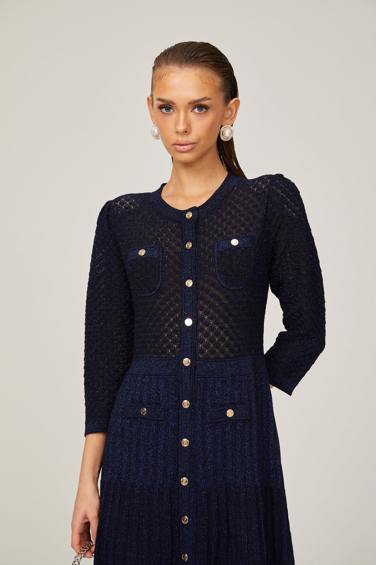 Aurohaya Élodie knitted long-sleeve midi dress in Blue