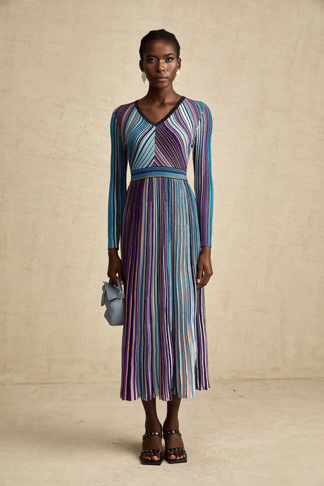 Aurohaya Mathilde metallic pleated midi dress in Blue