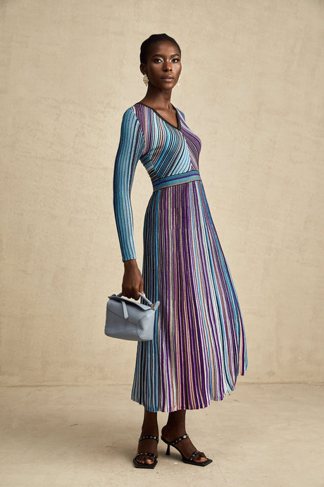 Aurohaya Mathilde metallic pleated midi dress in Blue