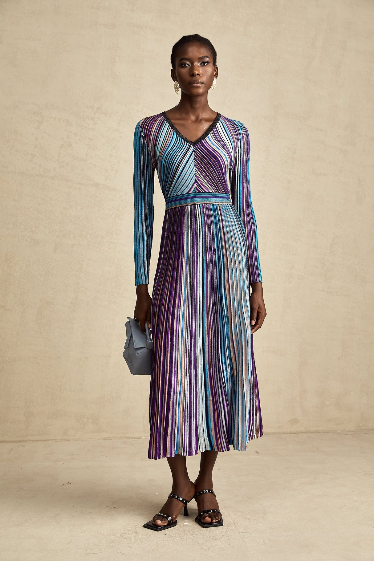 Aurohaya Mathilde metallic pleated midi dress in Blue