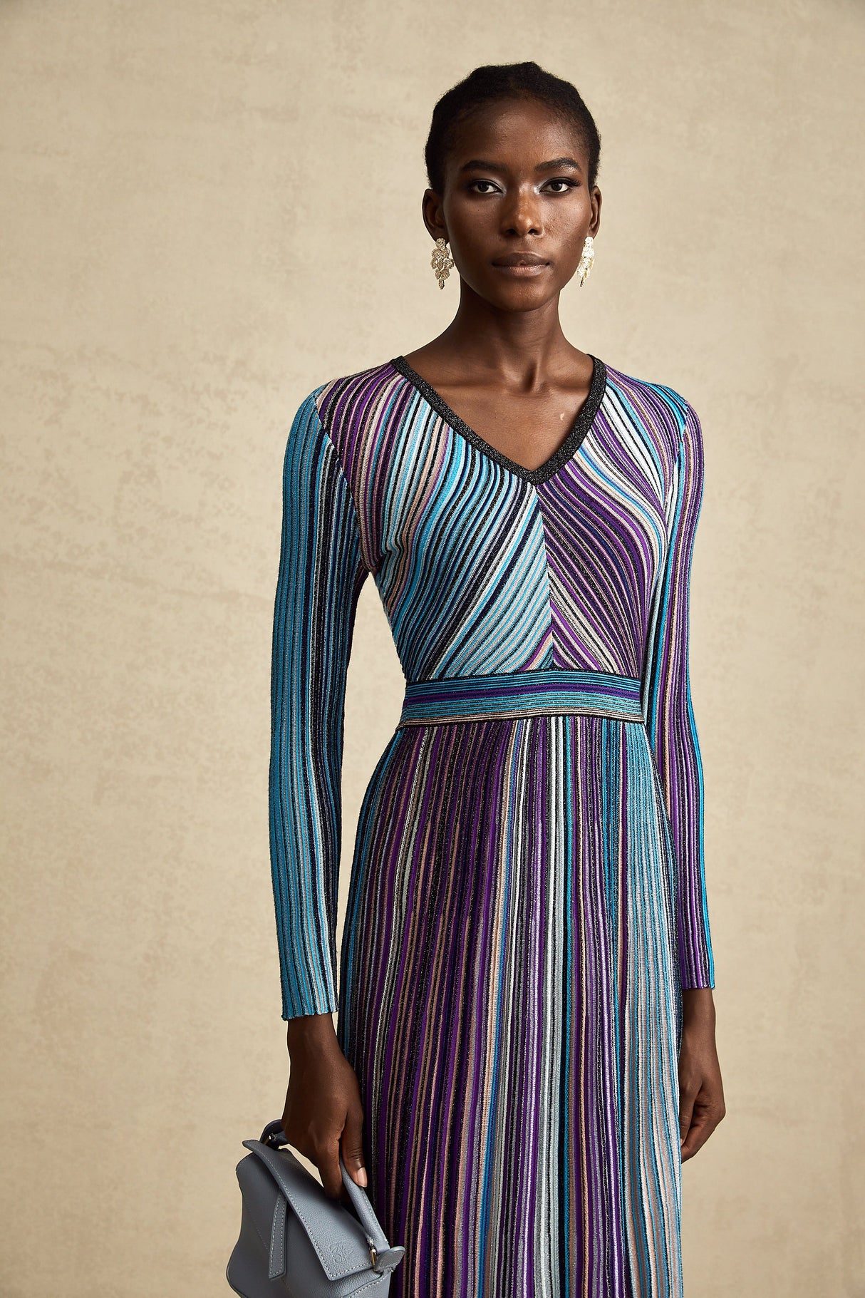 Aurohaya Mathilde metallic pleated midi dress in Blue