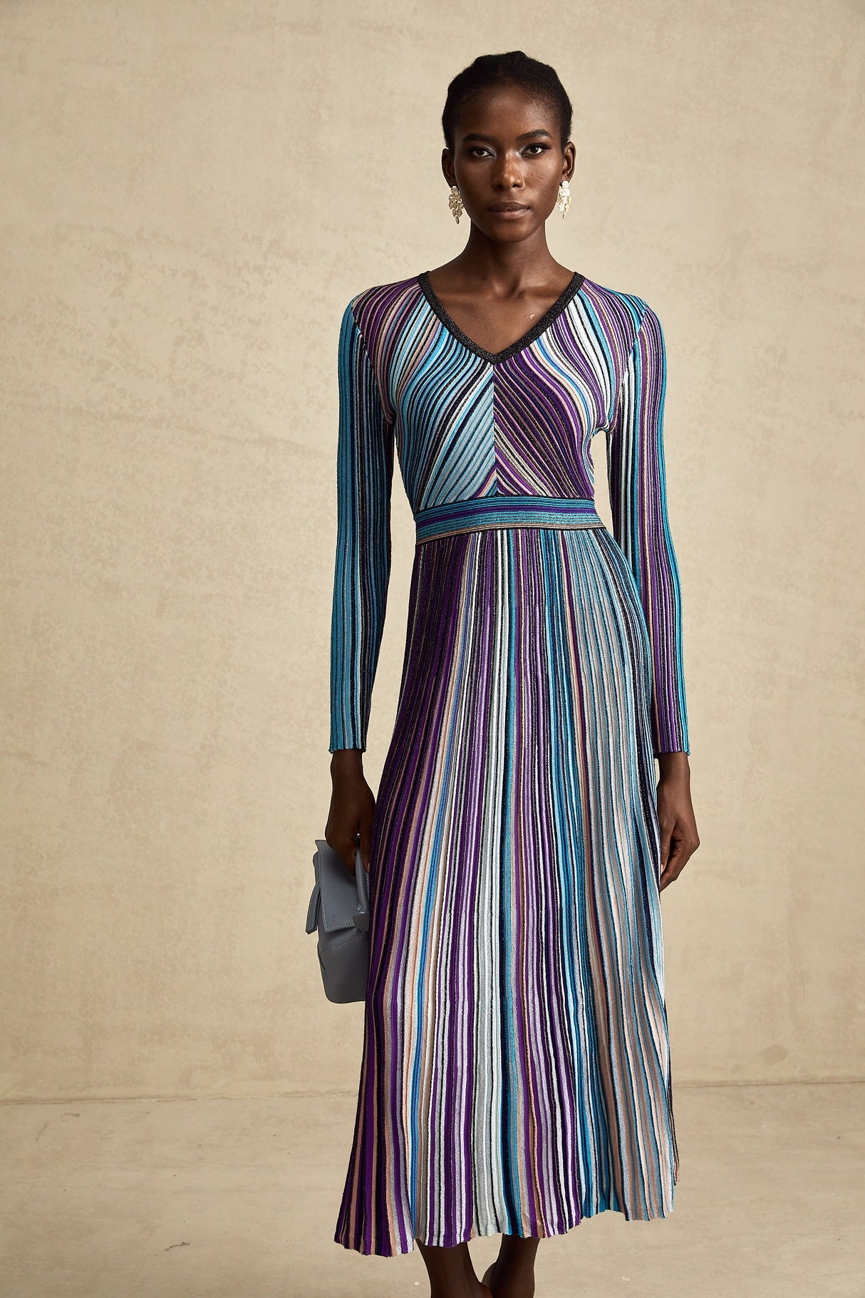 Aurohaya Mathilde metallic pleated midi dress in Blue
