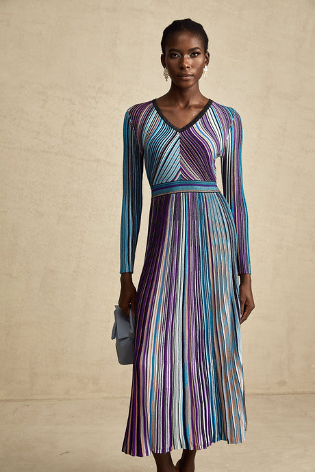 Aurohaya Mathilde metallic pleated midi dress in Blue