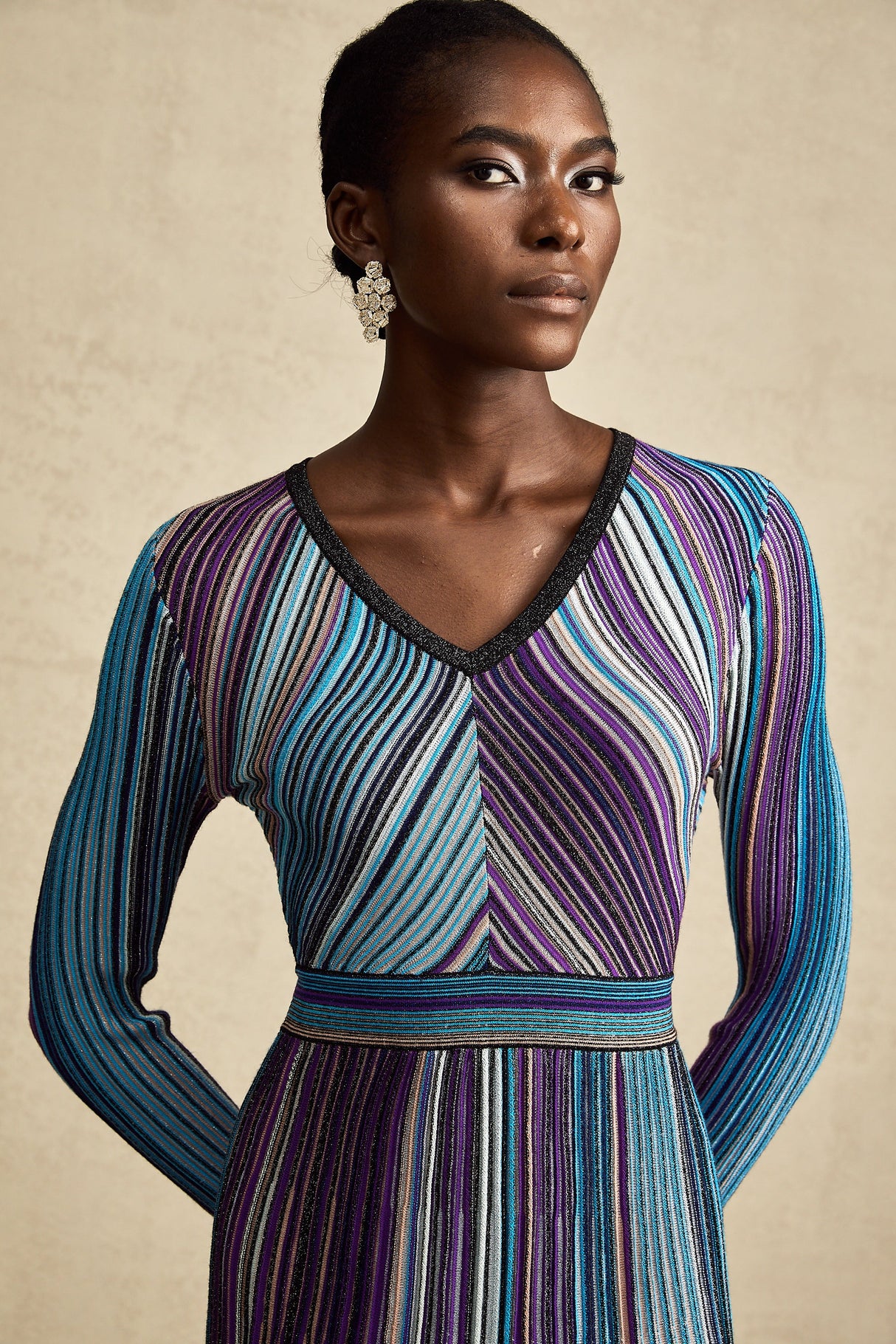 Aurohaya Mathilde metallic pleated midi dress in Blue