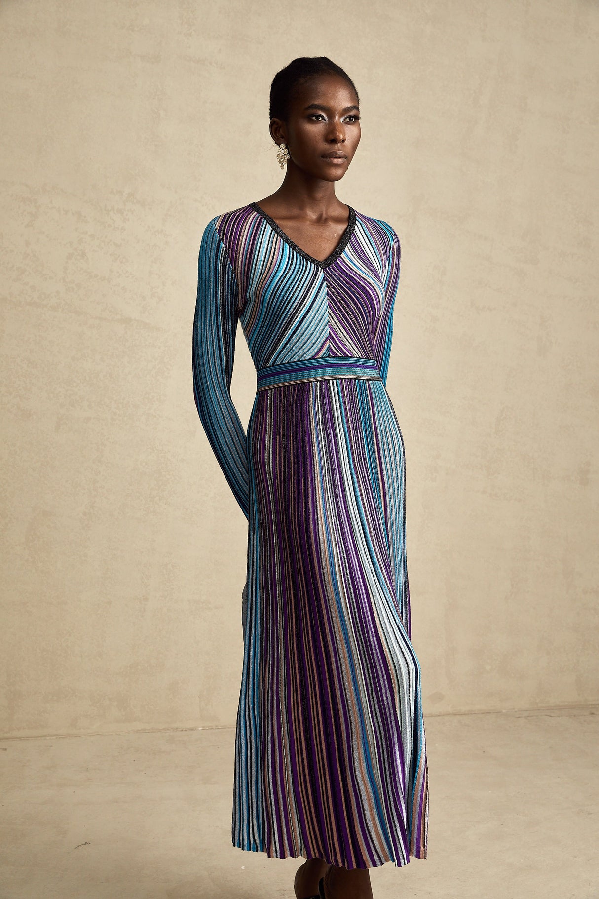 Aurohaya Mathilde metallic pleated midi dress in Blue