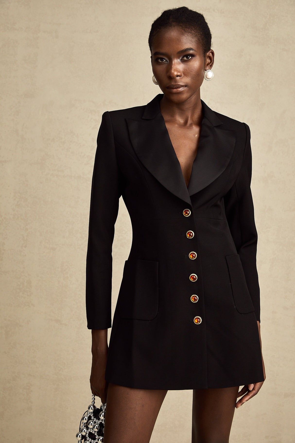 Aurohaya Aurore black single-breasted blazer dress