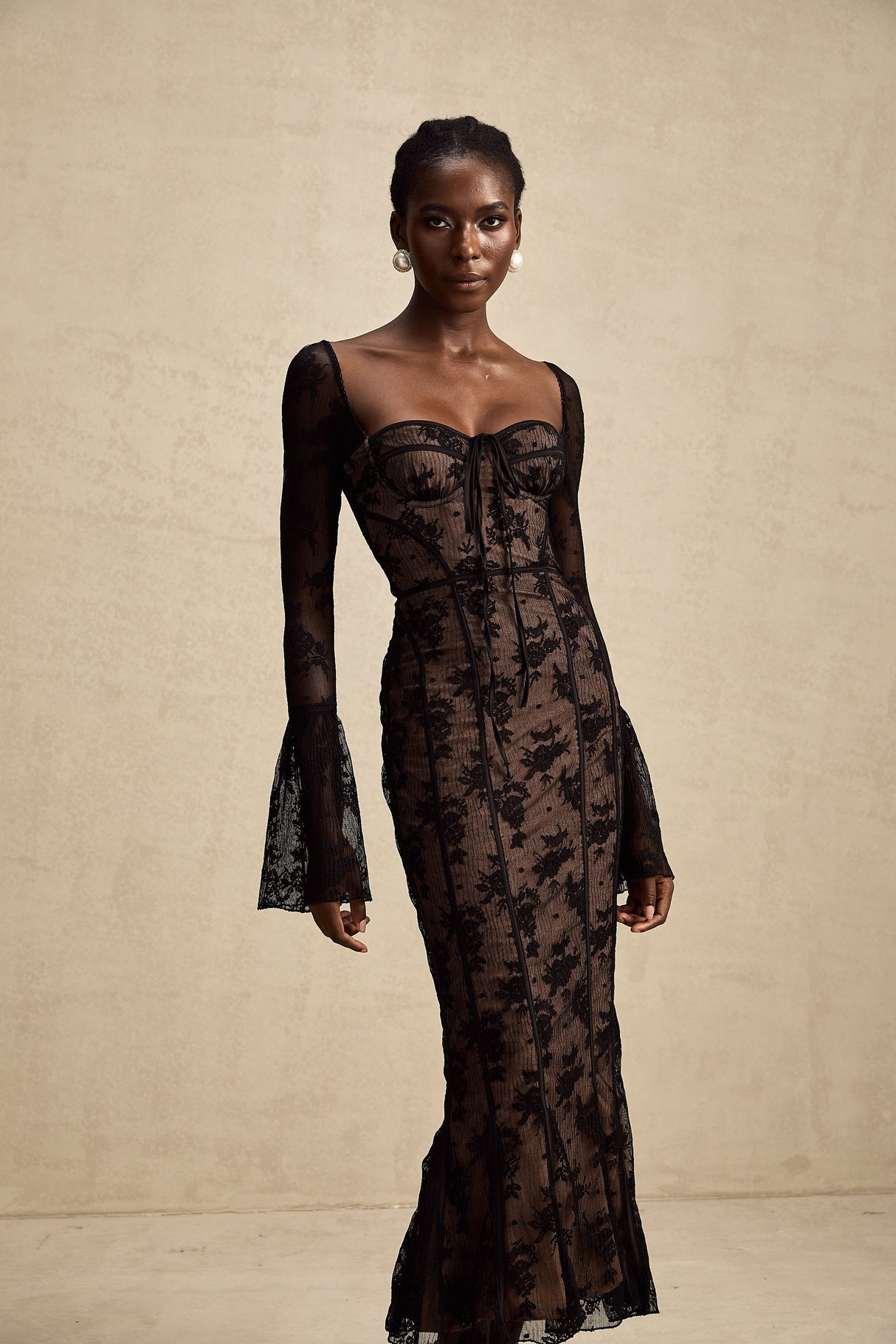 Charisme Lace Corset Bodycon Midi Dress Black