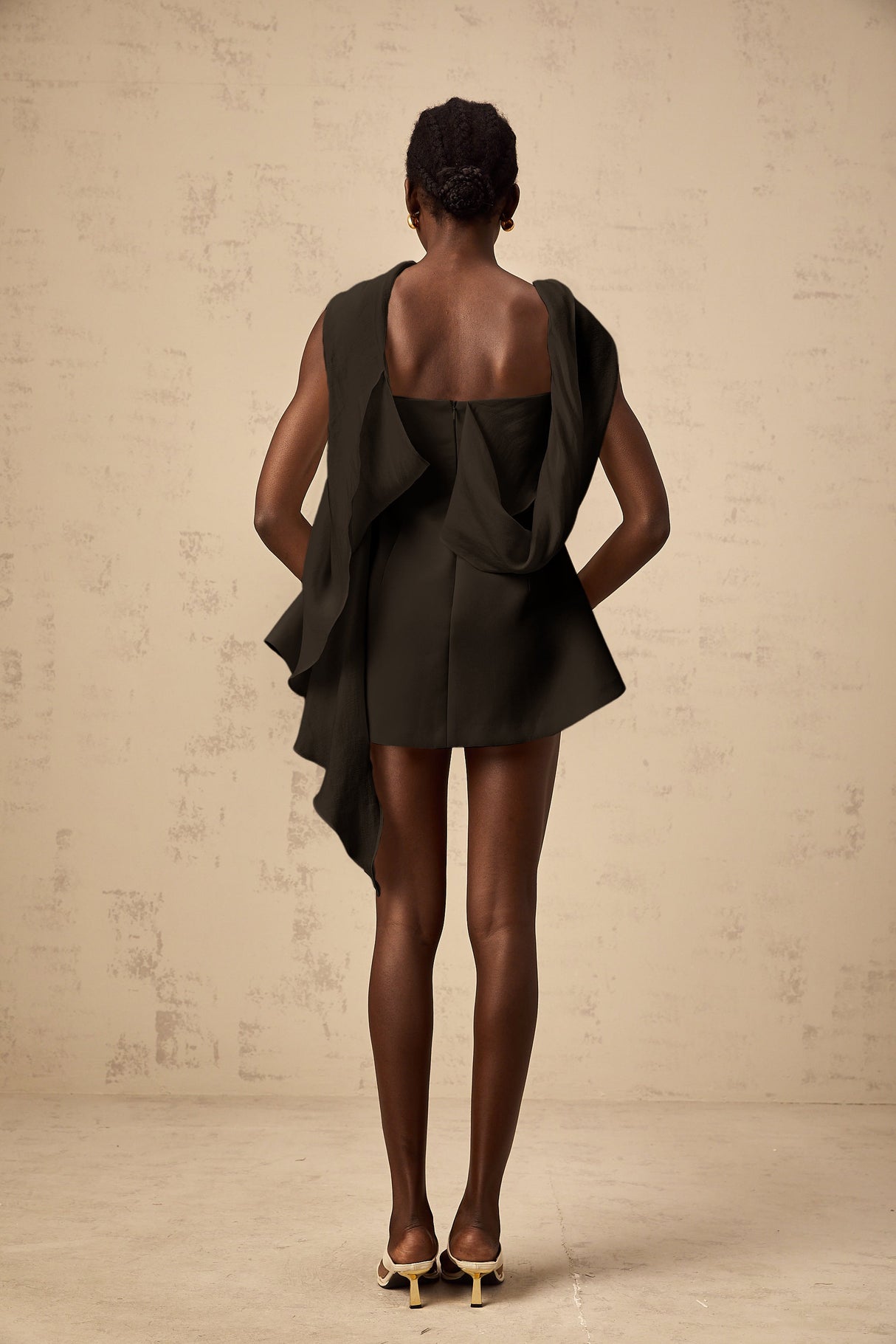 Aurohaya Danaé ribbon-design flared mini dress in Black