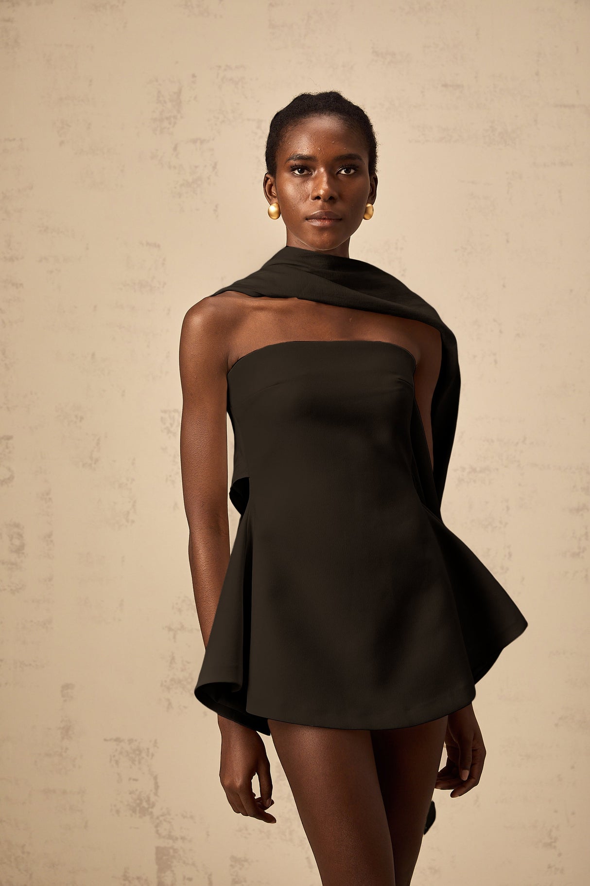 Aurohaya Danaé ribbon-design flared mini dress in Black