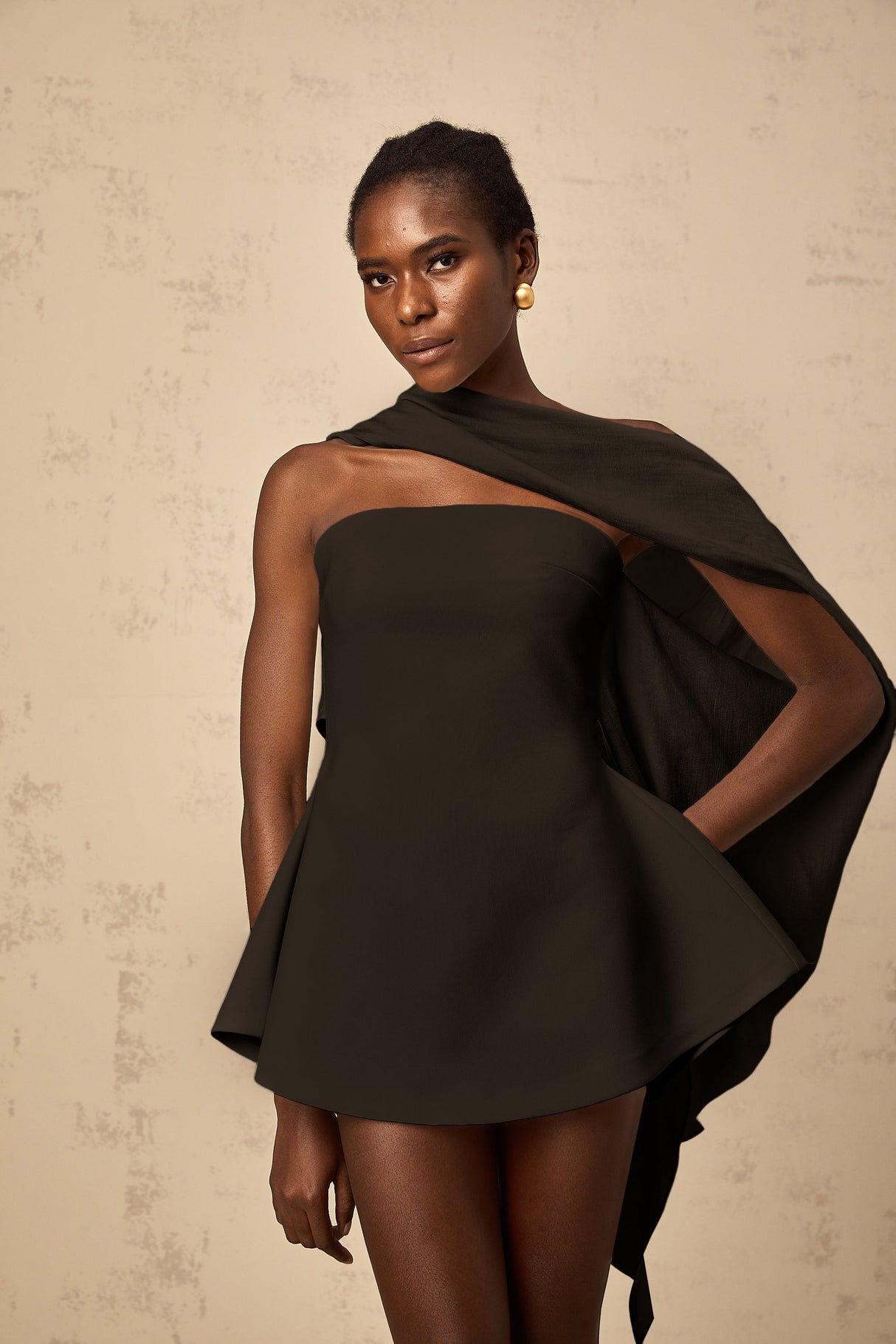 Aurohaya Danaé ribbon-design flared mini dress in Black