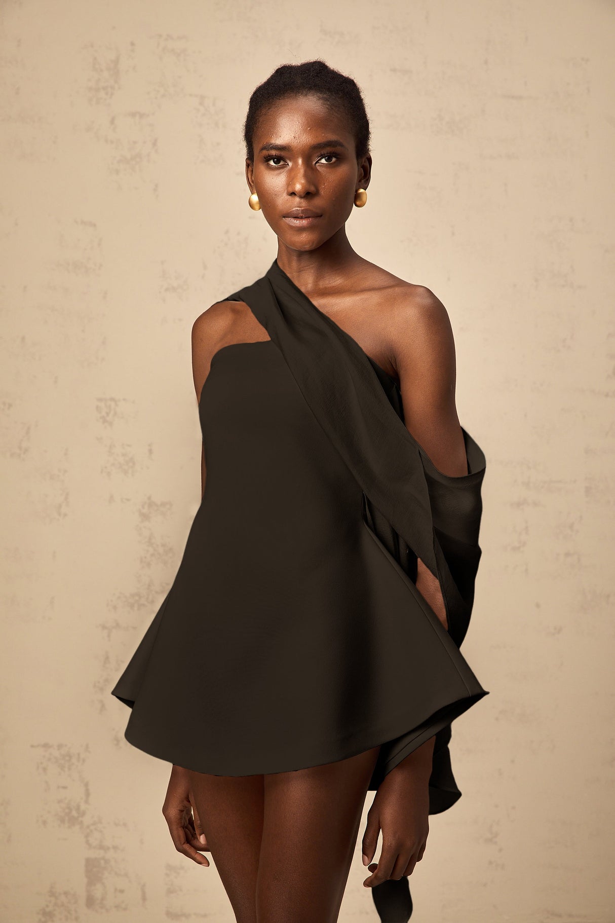 Aurohaya Danaé ribbon-design flared mini dress in Black