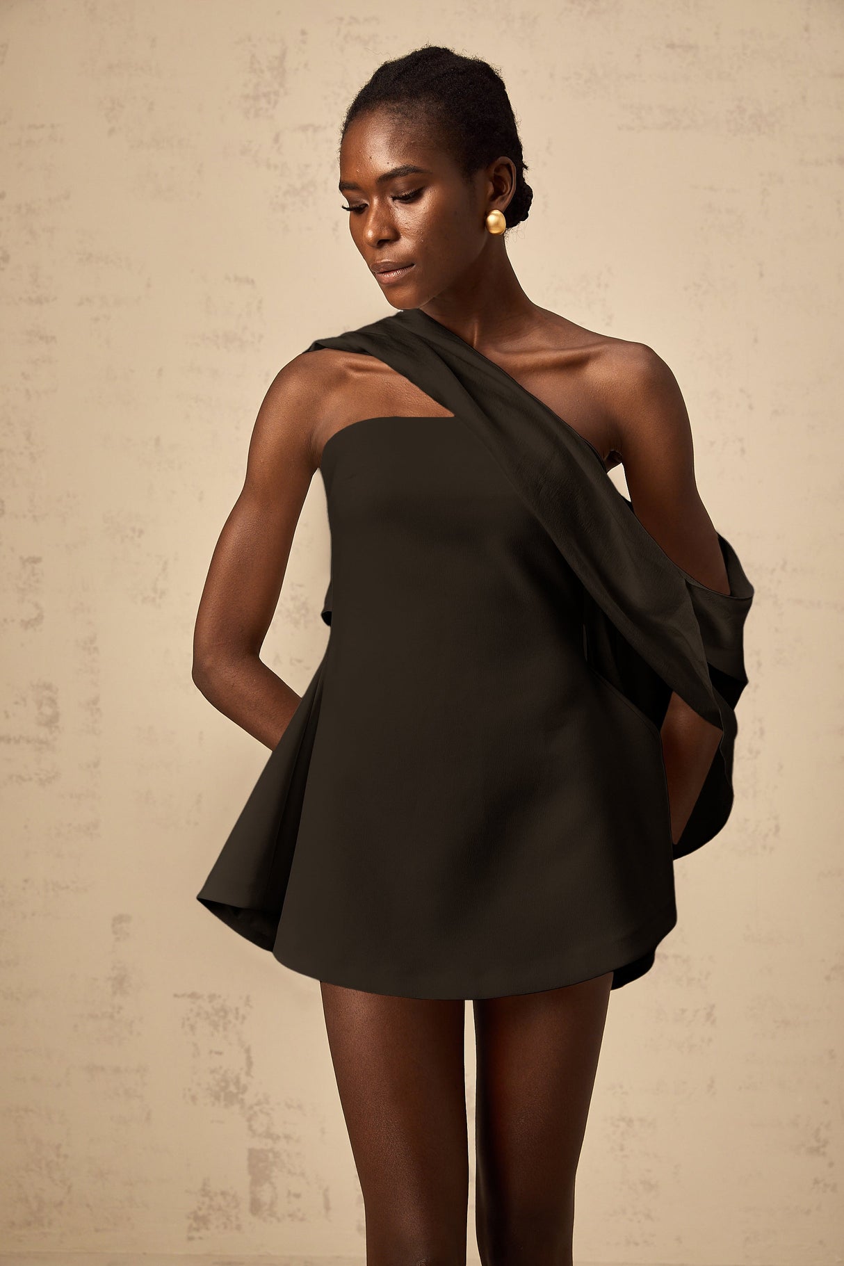 Aurohaya Danaé ribbon-design flared mini dress in Black