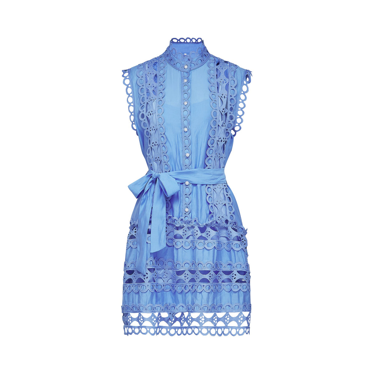Aurohaya Mireille Blue Cut-out Belted Mini Dress