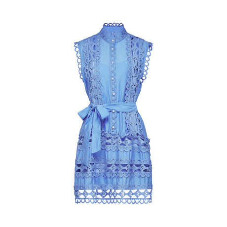Aurohaya Mireille Blue Cut-out Belted Mini Dress