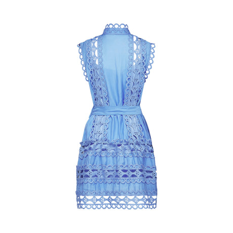 Aurohaya Mireille Blue Cut-out Belted Mini Dress