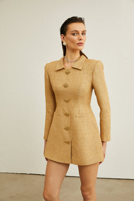 Aurohaya Morgane tweed long-sleeve mini dress