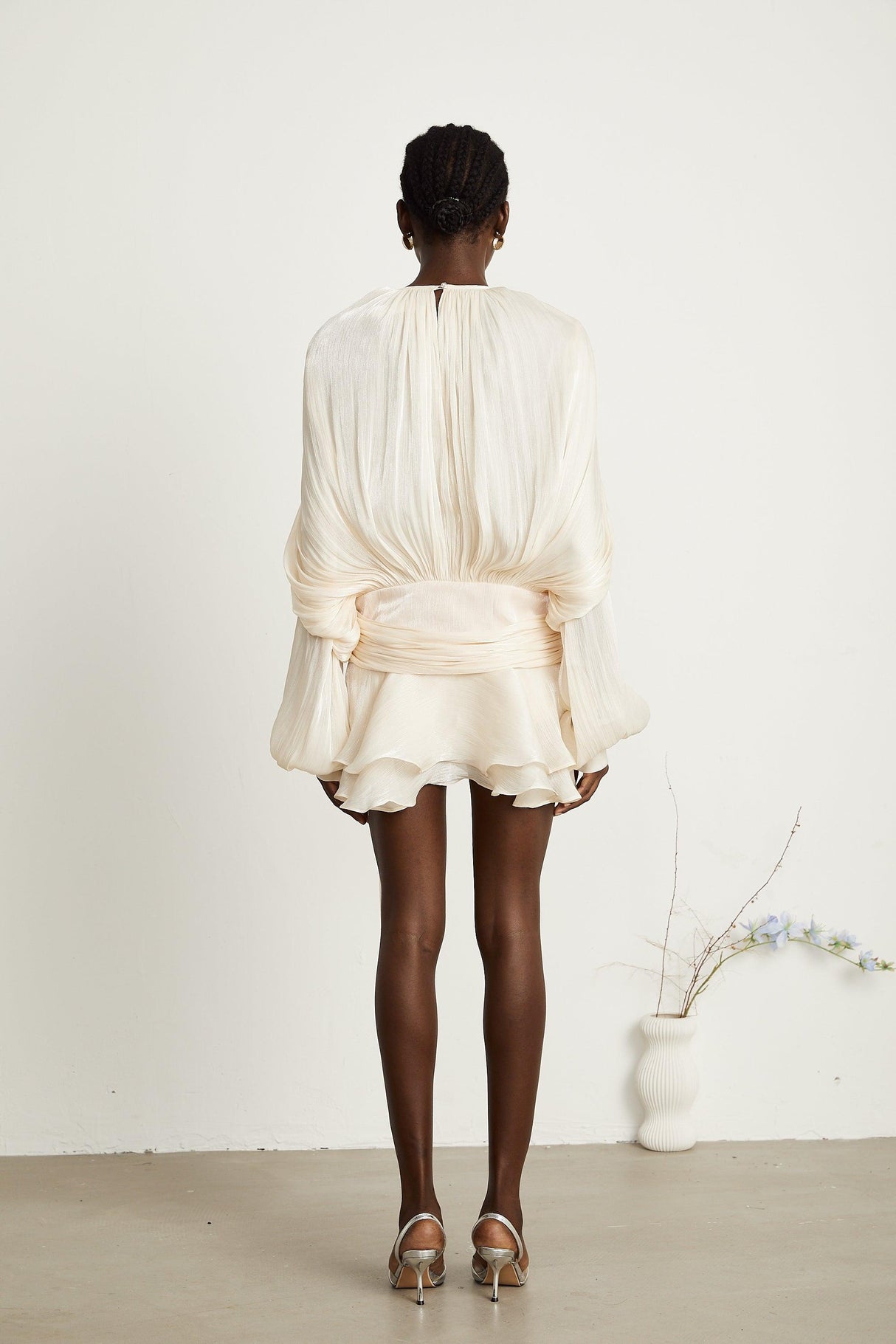 Aurohaya Eugénie Neutral Fully Pleated Ruffled Mini Dress