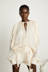 Eugénie Neutral Fully Pleated Ruffled Mini Dress